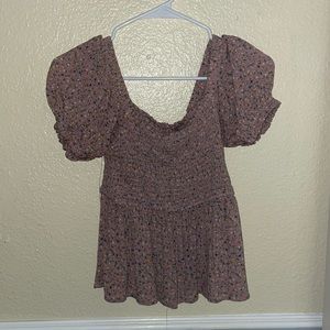 Floral puffy shoulder crop